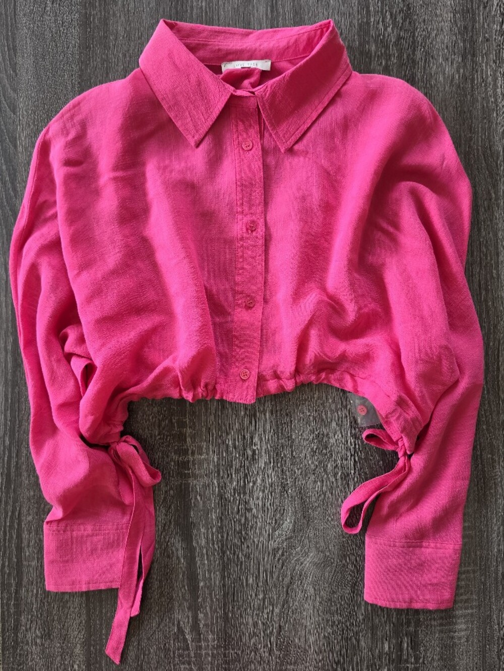 NEW Love Tree Hot Pink Cropped Button-Front Tie Hem Top